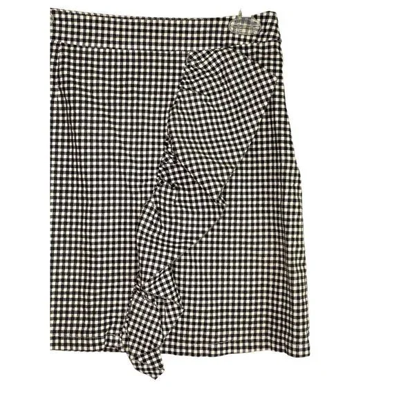 Missguided black white Gingham check plaid frill mini short skirt Size 8 - Picture 4 of 5